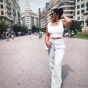 Gray button up linen pants